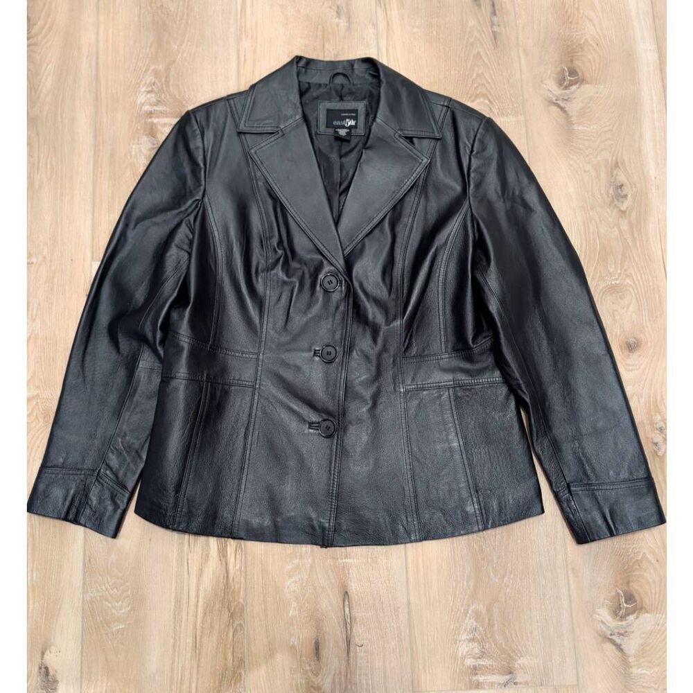 Vintage East 5th Women's Genuine Leather Tailored Jacket Blazer Women's XL Black